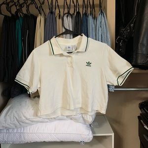 Adidas Cropped Polo Top, Cream Green, Women’s Medium